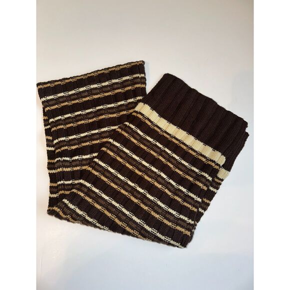 Roundtree & Yorke Men's Scarf Brown Beige Striped Knit Ribbed - Picture 1 of 3